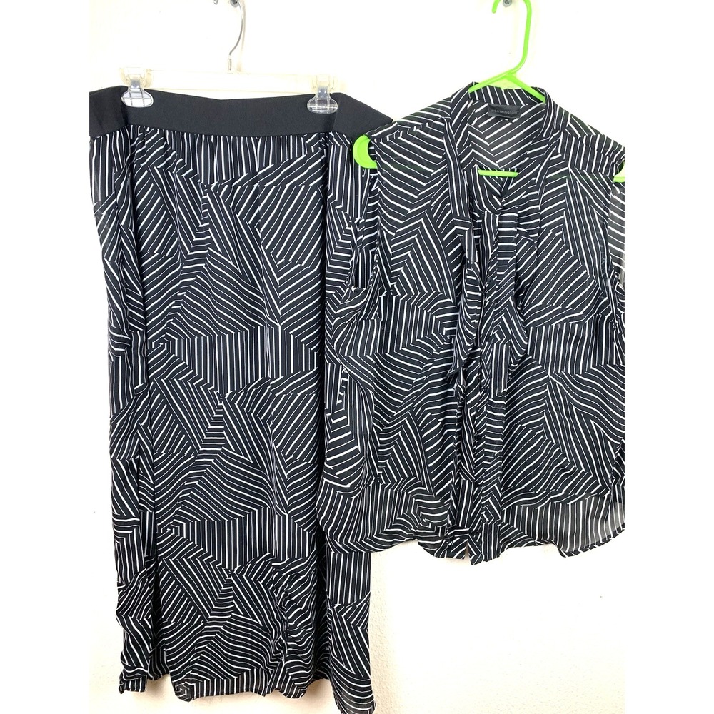 Worthington dress suit women's 1X black white geometric Zebra full length skirt